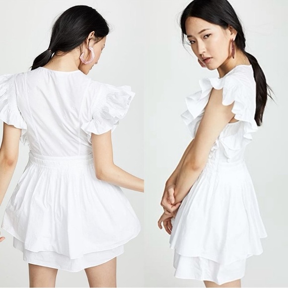 ULLA JOHNSON Tessa Floral Embroidered Poplin Mini Dress Ruffled size 2 - Picture 2 of 7